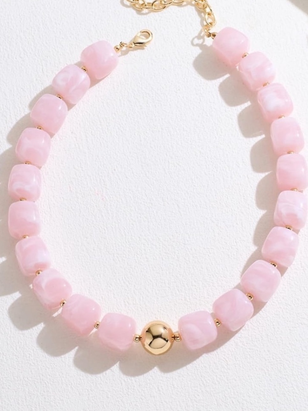 Anthropologie Pink Beaded Necklace with Gold Accent